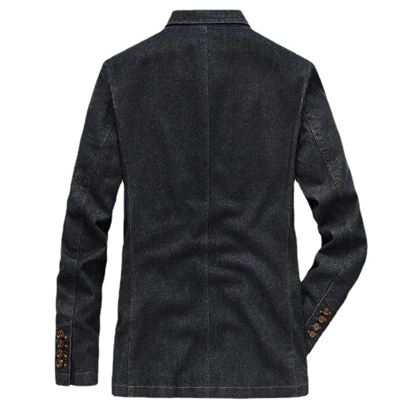 Herren Jeans-Sakko im Casual-Blazer-Stil mit aufgesetzten Taschen Drune