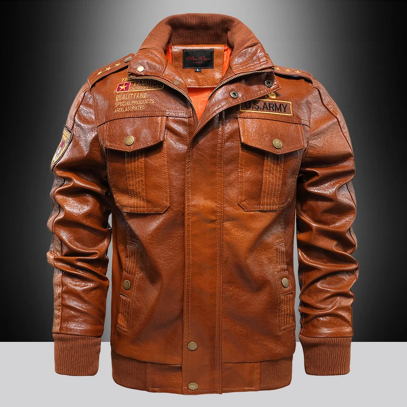 Herren isoliertes Kunstleder-Fliegerblouson im Military-Look mit Applikationen und gerippten Abschlüssen Drune