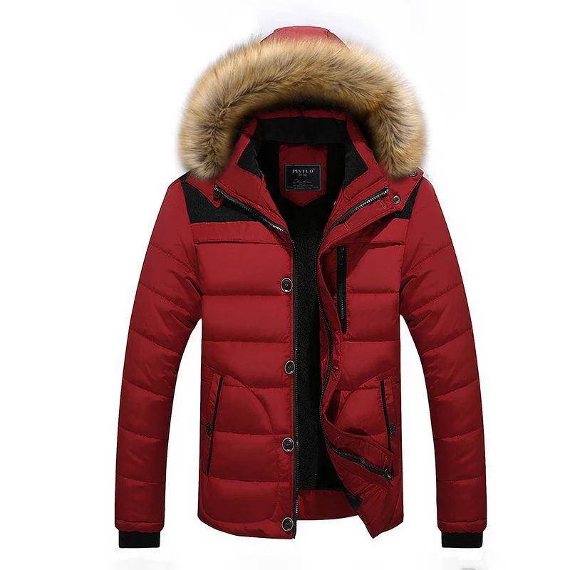 Herren isolierter Steppparka mit abnehmbarer Kapuzenblende und winddichter Front Drune