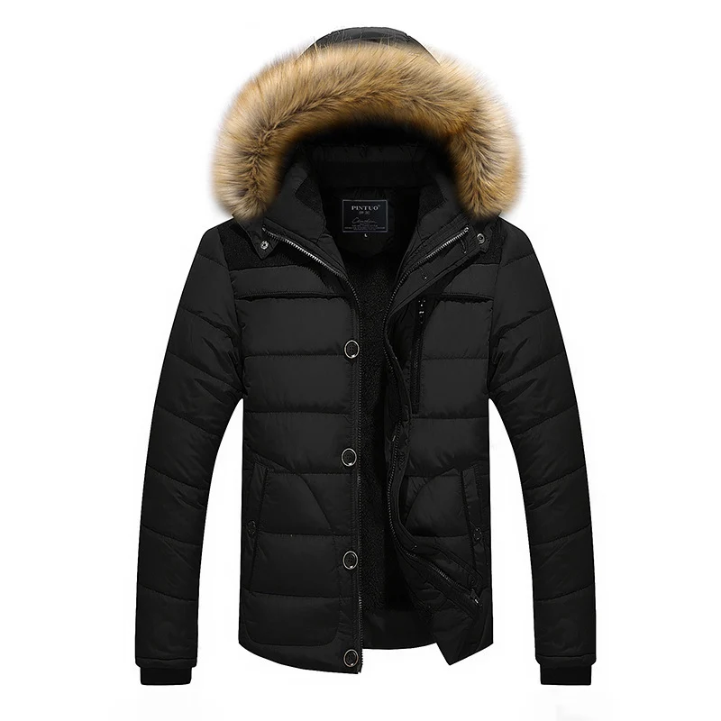 Herren isolierter Steppparka mit abnehmbarer Kapuzenblende und winddichter Front Drune