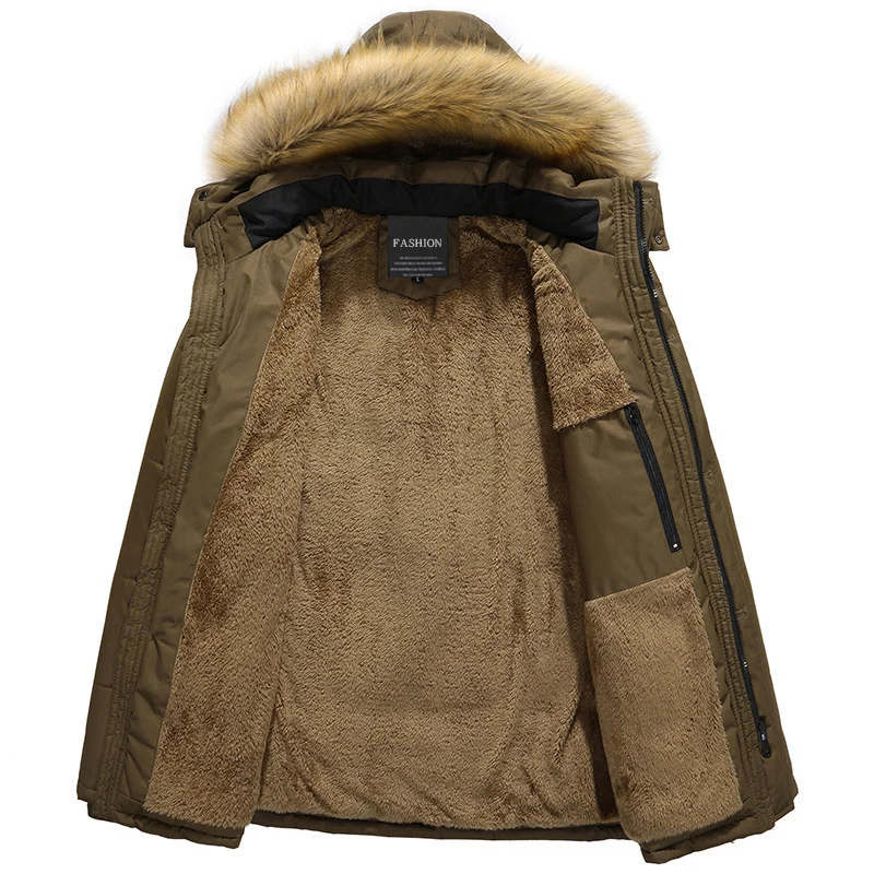 Herren Isolierter Langparka mit Teddyfleece-Innenlage, abnehmbarer Kunstfellkapuze und verdecktem Zweiwege-Reißverschluss Drune