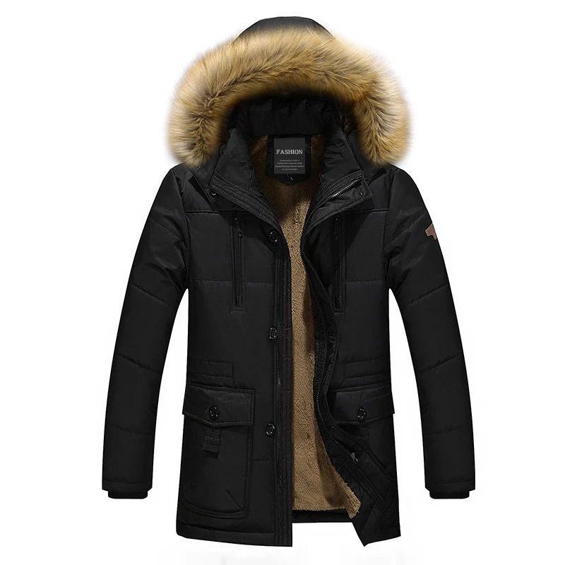 Herren Isolierter Langparka mit Teddyfleece-Innenlage, abnehmbarer Kunstfellkapuze und verdecktem Zweiwege-Reißverschluss Drune