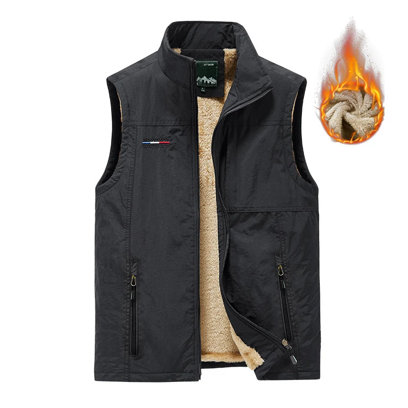 Herren isolierende Utility‑Weste mit Teddyfleece‑Innenfutter, Stehkragen und Reißverschlusstaschen Drune