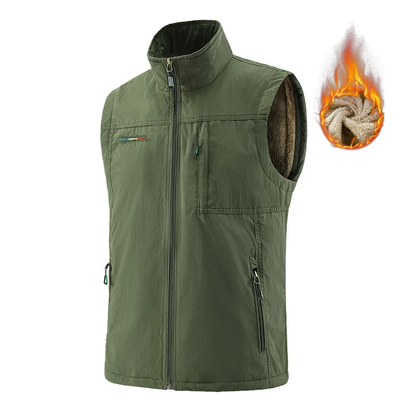 Herren isolierende Utility‑Weste mit Teddyfleece‑Innenfutter, Stehkragen und Reißverschlusstaschen Drune