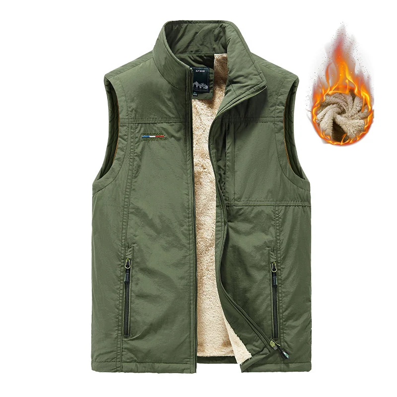 Herren isolierende Utility‑Weste mit Teddyfleece‑Innenfutter, Stehkragen und Reißverschlusstaschen Drune