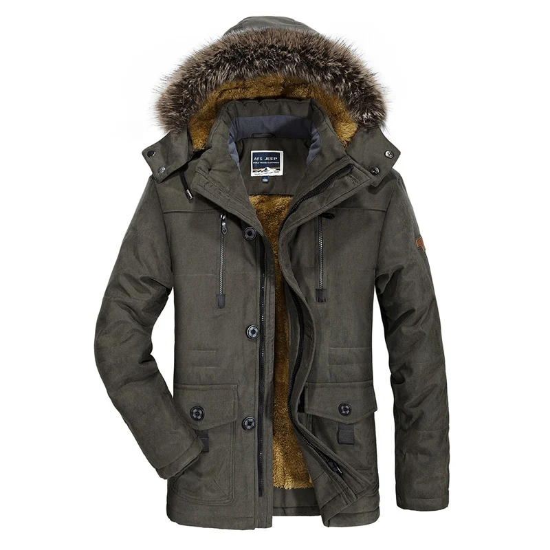Herren hochwertiger Winterparka im Canvas‑Style mit abnehmbarem Kunstfellkragen und Thermofutter Drune