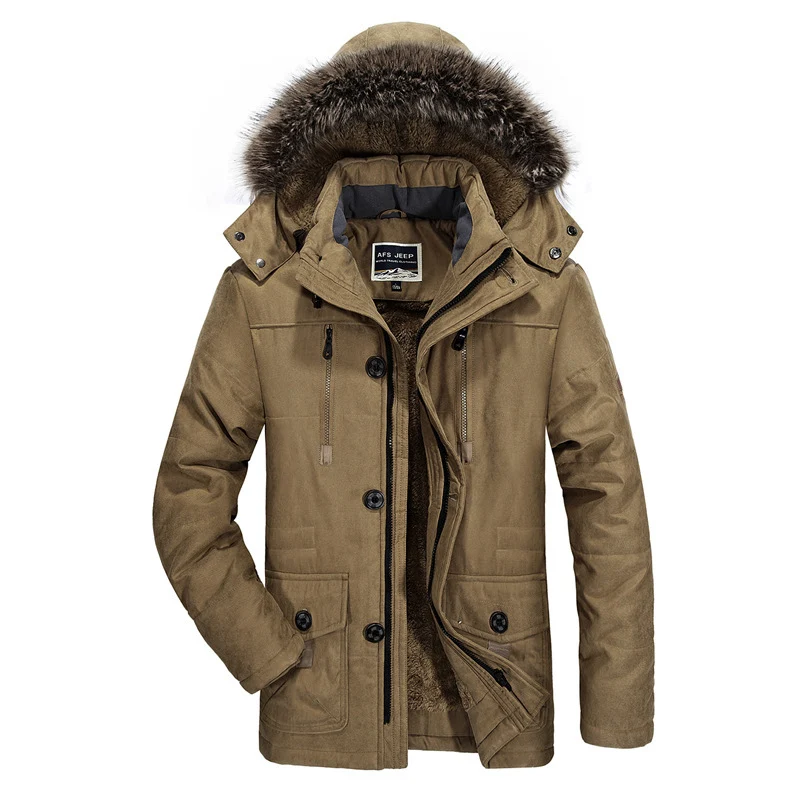 Herren hochwertiger Winterparka im Canvas‑Style mit abnehmbarem Kunstfellkragen und Thermofutter Drune