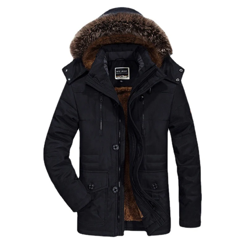 Herren hochwertiger Winterparka im Canvas‑Style mit abnehmbarem Kunstfellkragen und Thermofutter Drune