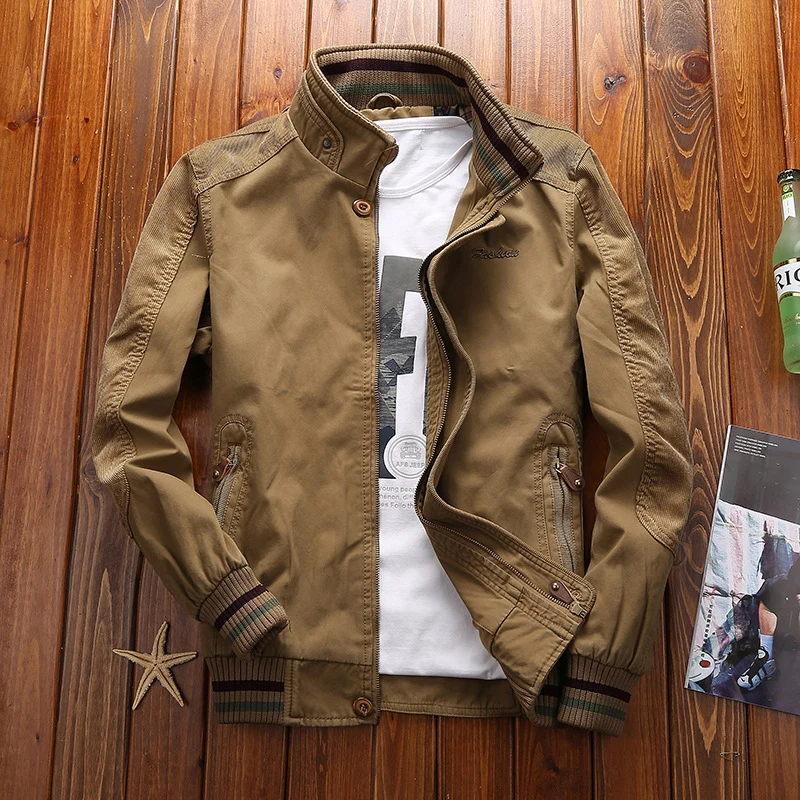 Herren Harrington-Style Übergangsjacke mit Stehkragen und gerippten Bündchen Drune
