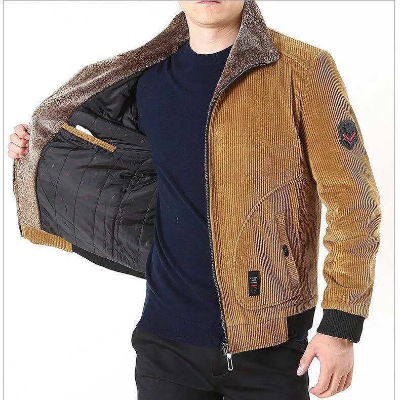 Herren Grobcord-Blouson mit Sherpa-Kragen, Reißverschluss und Utility-Taschen Drune