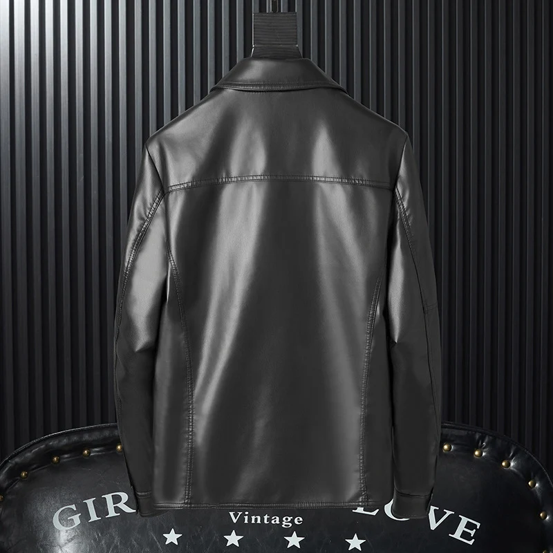 Herren glatte Kunstleder-Fieldjacke mit vier aufgesetzten Pattentaschen Drune