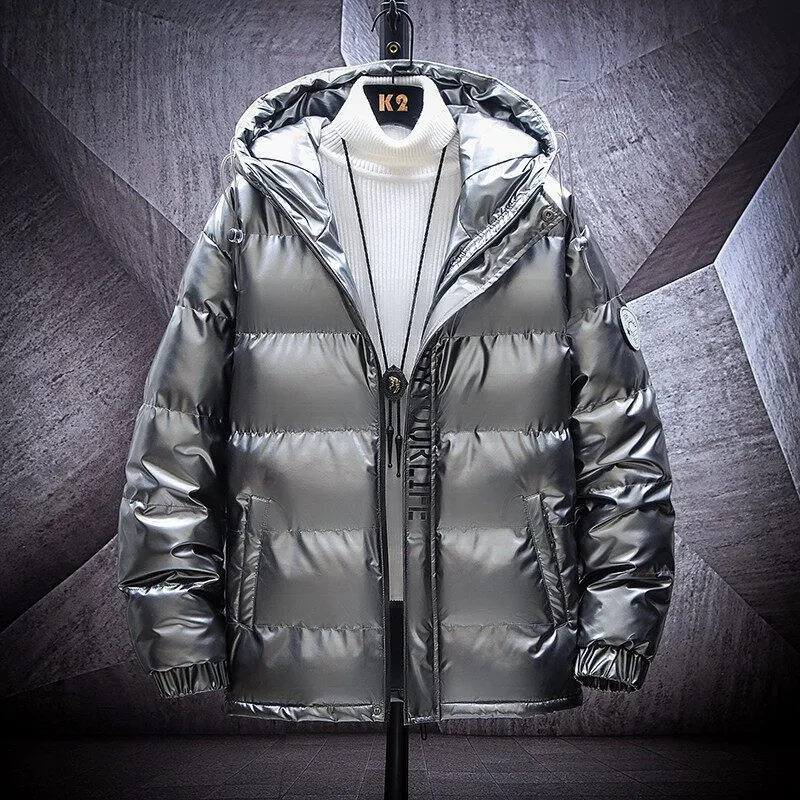 Herren glanzende steppjacke mit Kapuze und thermoisolierter Füllung Drune