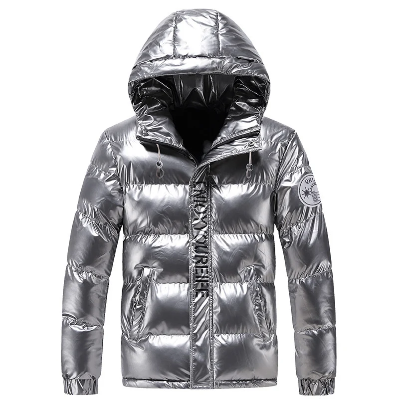 Herren glänzende gesteppte Thermo-Kapuzenjacke mit Metallic-Finish und wärmender Isolierung Drune