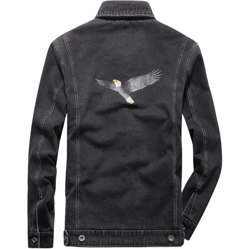Herren gewaschene Denimjacke im Vintage-Look mit aufgesetzten Pattentaschen Drune