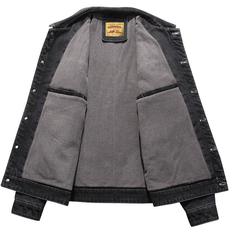 Herren gewaschene Denimjacke im Vintage-Look mit aufgesetzten Pattentaschen Drune