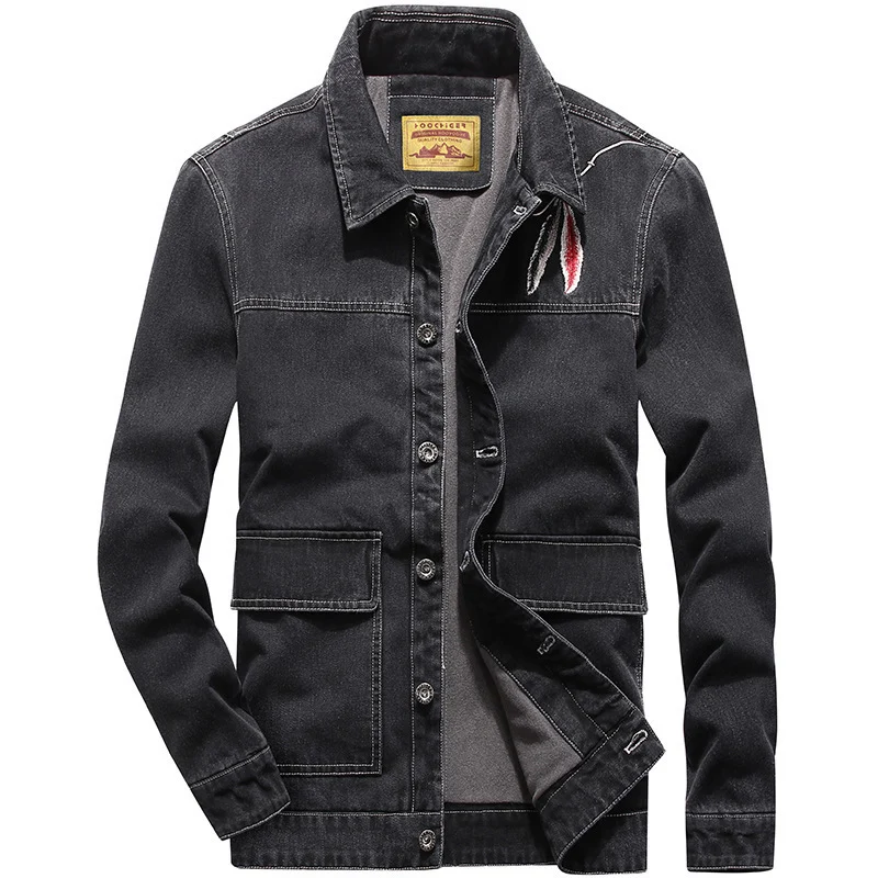 Herren gewaschene Denimjacke im Vintage-Look mit aufgesetzten Pattentaschen Drune
