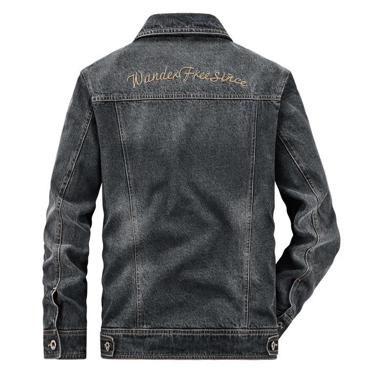 Herren gewaschene Denim-Workerjacke mit bedrucktem Innenfutter und Brustpattentaschen Drune