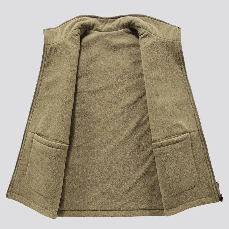 Herren gesteppte Outdoor‑Weste mit Fleece‑Innenlage, hohem Kragen und Multifunktions‑Klappentaschen Drune