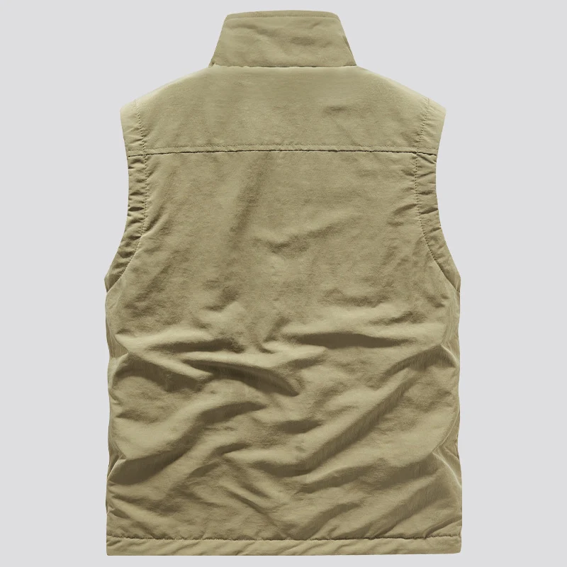 Herren gesteppte Outdoor‑Weste mit Fleece‑Innenlage, hohem Kragen und Multifunktions‑Klappentaschen Drune