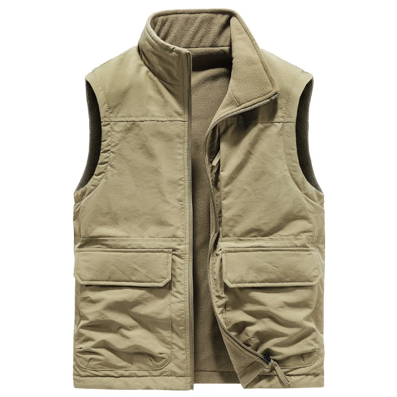 Herren gesteppte Outdoor‑Weste mit Fleece‑Innenlage, hohem Kragen und Multifunktions‑Klappentaschen Drune