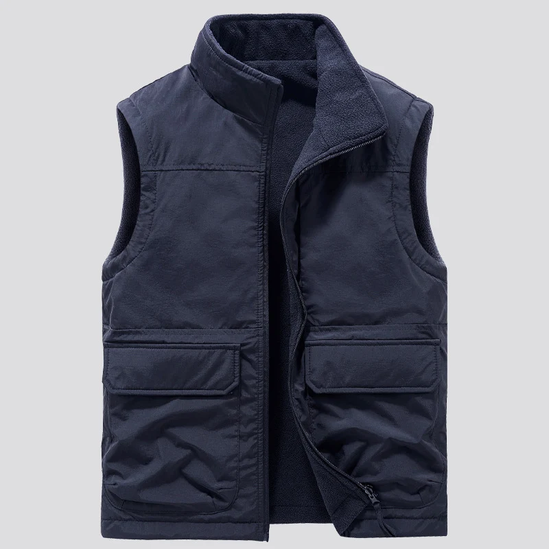 Herren gesteppte Outdoor‑Weste mit Fleece‑Innenlage, hohem Kragen und Multifunktions‑Klappentaschen Drune
