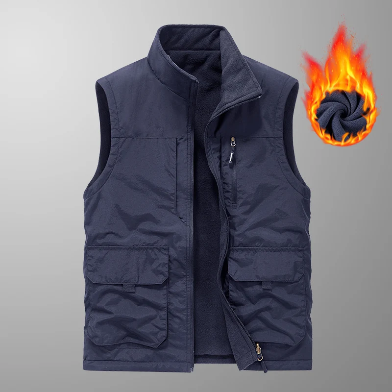 Herren gesteppte Fleece-gefütterte Utility-Weste mit Mehrfach-Taschen und Stehkragen Drune