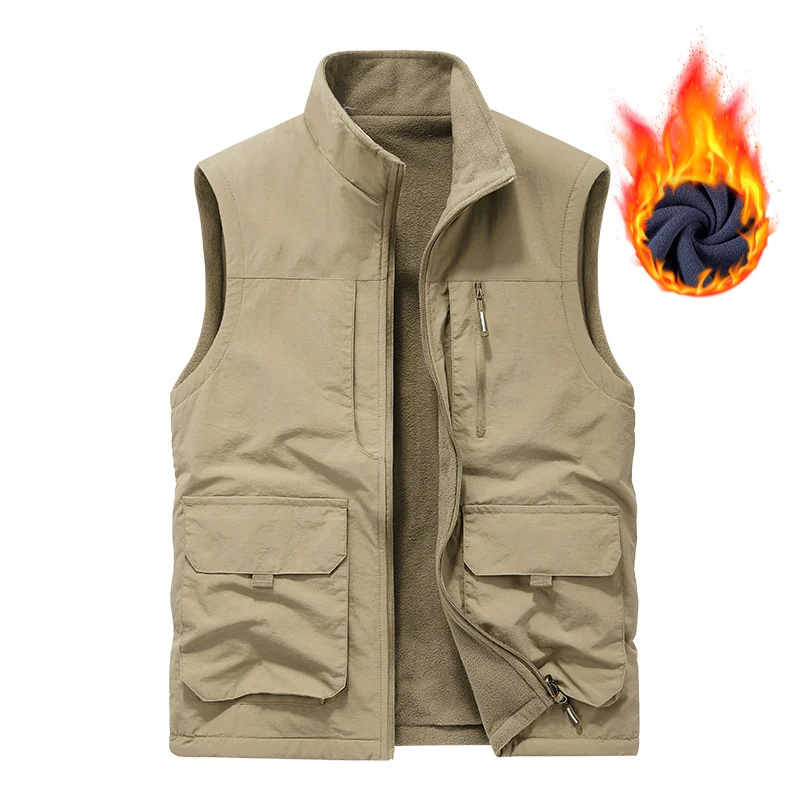 Herren gesteppte Fleece-gefütterte Utility-Weste mit Mehrfach-Taschen und Stehkragen Drune