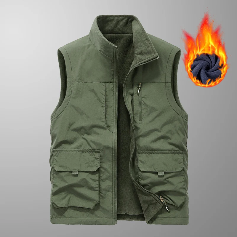 Herren gesteppte Fleece-gefütterte Utility-Weste mit Mehrfach-Taschen und Stehkragen Drune