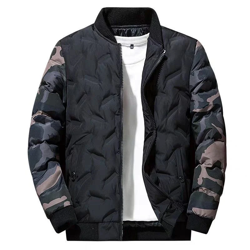 Herren gesteppte Bomberjacke mit camouflage-Ärmeln, wattierter Thermofütterung und Rippbündchen Drune