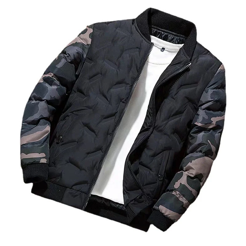 Herren gesteppte Bomberjacke mit camouflage-Ärmeln, wattierter Thermofütterung und Rippbündchen Drune
