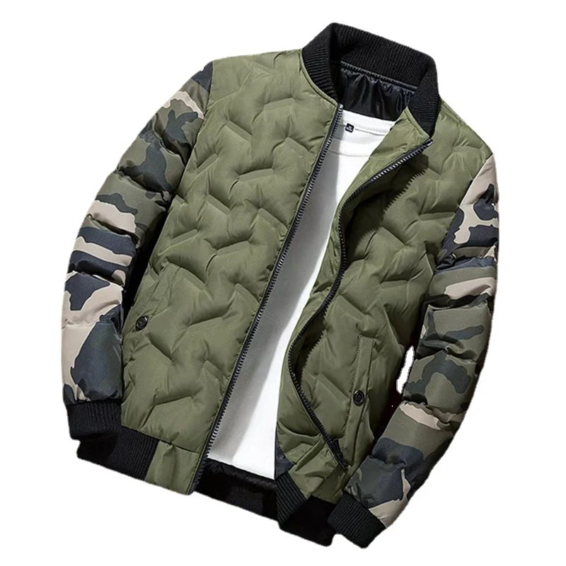 Herren gesteppte Bomberjacke mit Camouflage-Ärmeln, wärmender Thermofütterung und Rippbündchen Drune