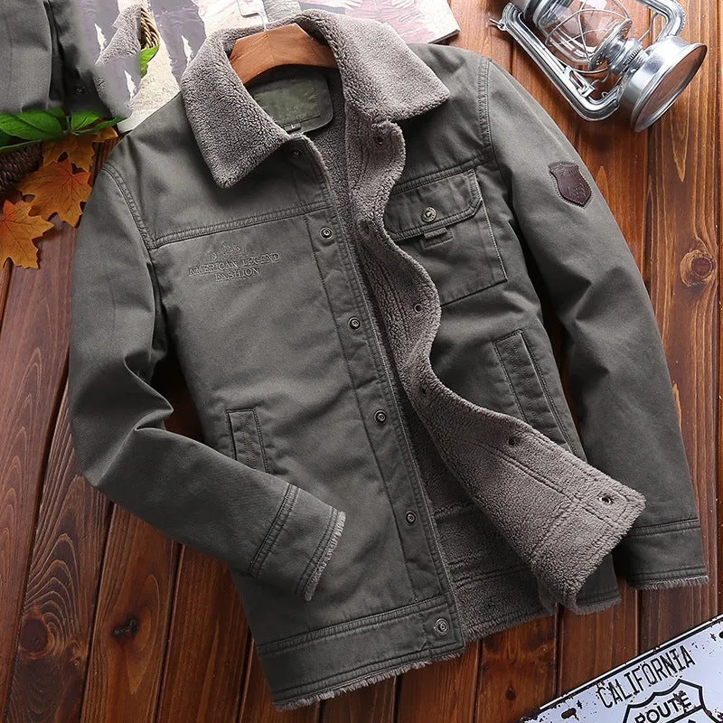 Herren Gepolsterte Canvas-Truckerjacke mit Sherpa-Futter und Hemdkragen Drune