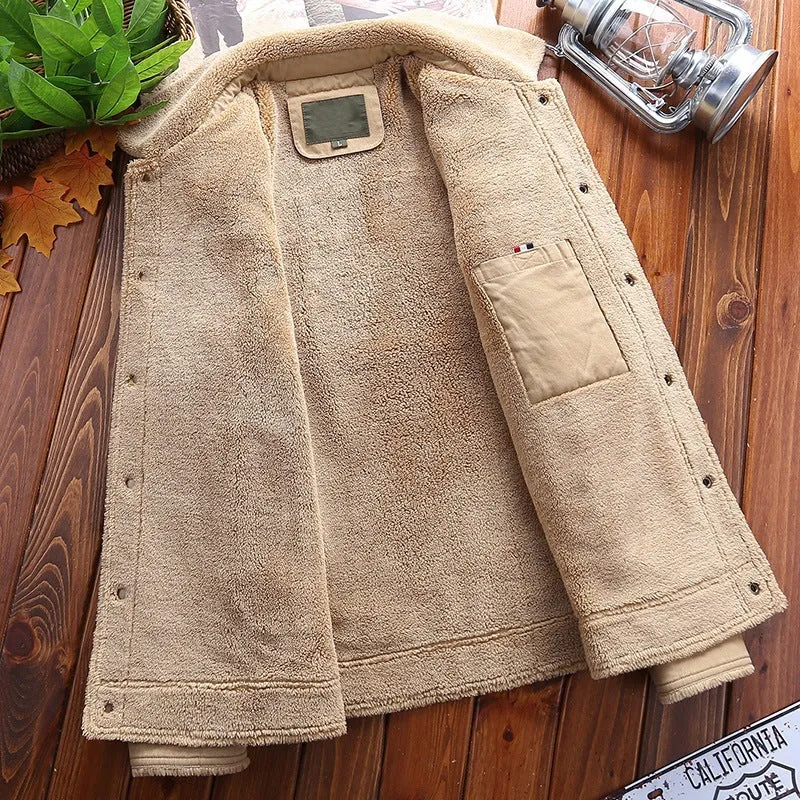 Herren Gepolsterte Canvas-Truckerjacke mit Sherpa-Futter und Hemdkragen Drune