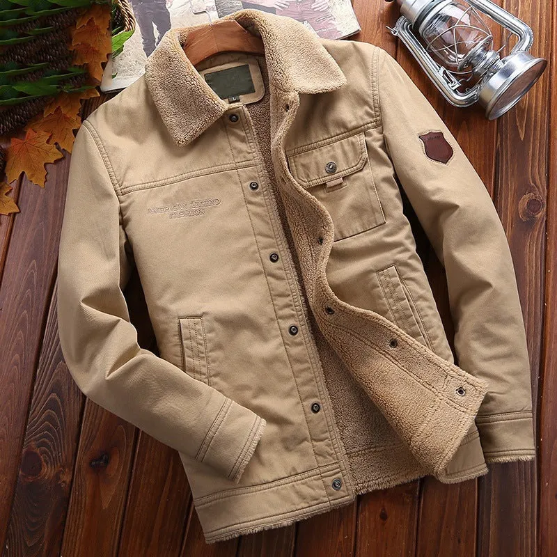 Herren Gepolsterte Canvas-Truckerjacke mit Sherpa-Futter und Hemdkragen Drune