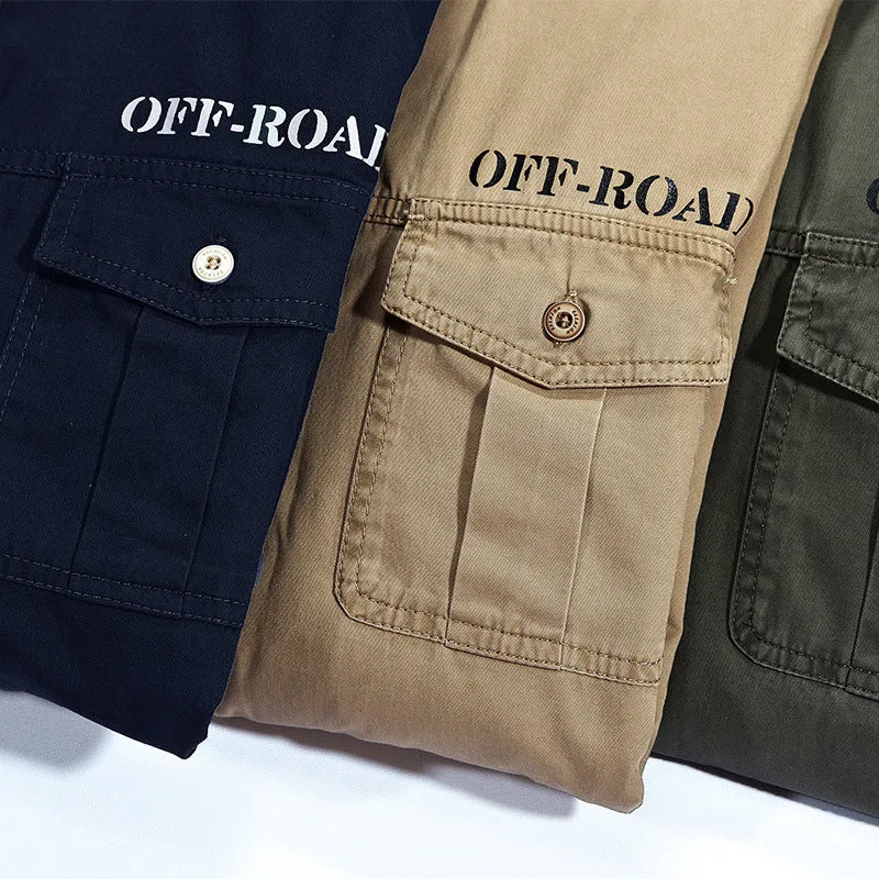 Herren gefüttertes Utility-Hemd mit Brustpattentaschen und Off-Road-Print Drune