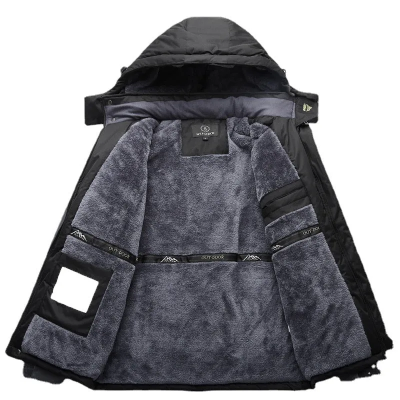 Herren gefütterter Winter‑Outdoorparka mit Teddyfleece‑Innenlage, Kapuze und wasserabweisender Shell Drune