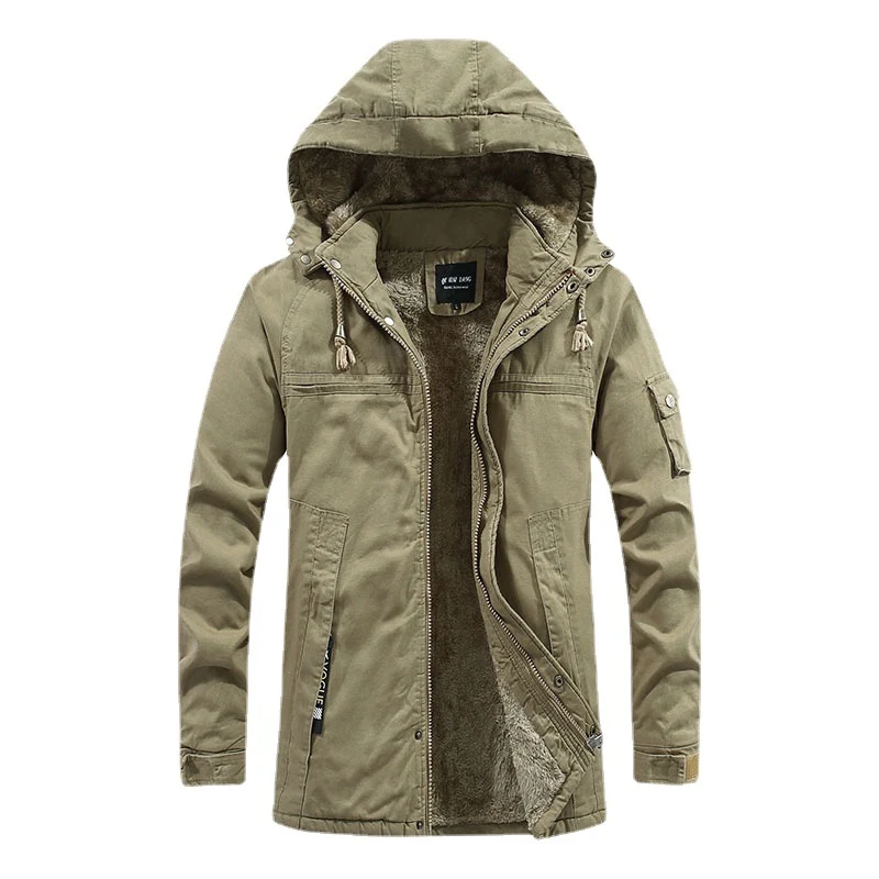 Herren gefütterter Parka mit Teddyfleece-Innenfutter, Kapuze und Utility-Ärmeltasche Drune
