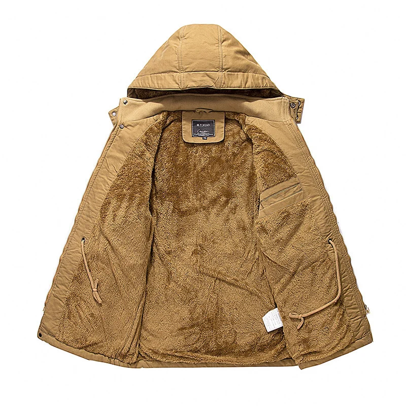 Herren Gefütterter Kapuzenparka mit Teddyfutter, Utility‑Taschen und robuster Canvas‑Optik Drune