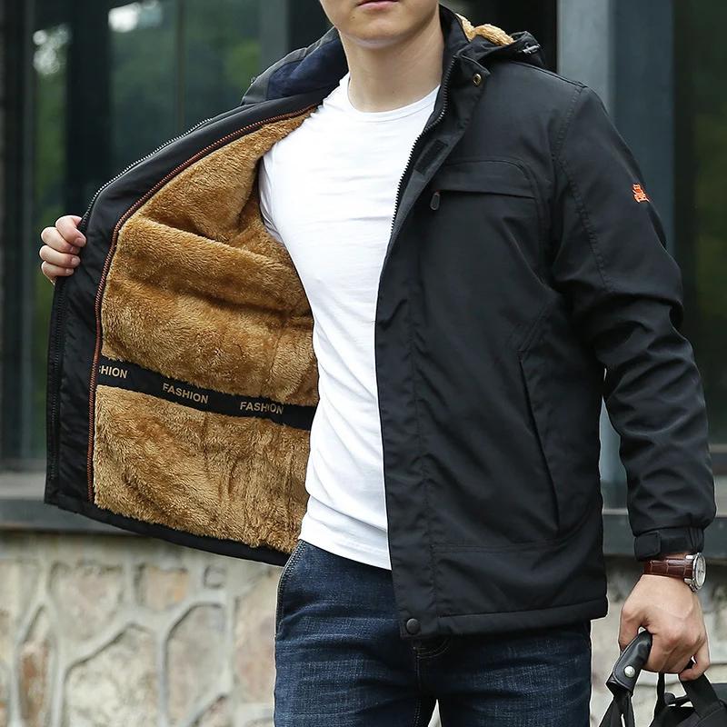 Herren Gefütterter Kapuzenparka mit Teddyfutter und winddichter Canvas‑Optik Drune