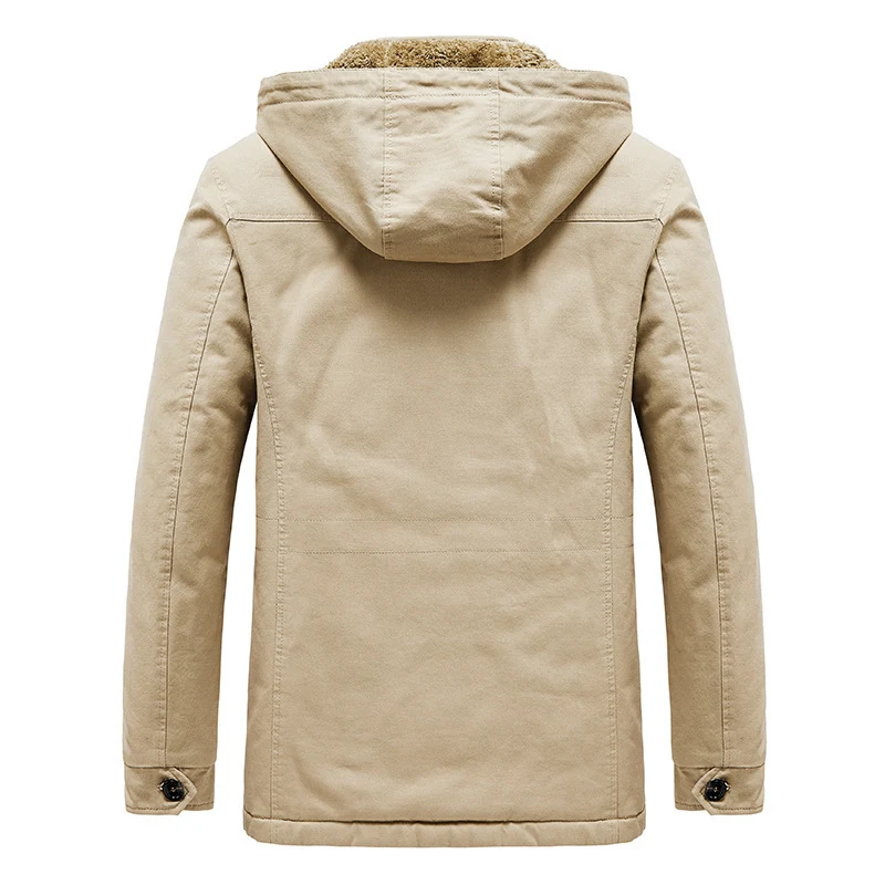 Herren gefütterter Kapuzenparka im Canvas‑Look mit Teddyfutter und Multifunktions‑Taschen Drune