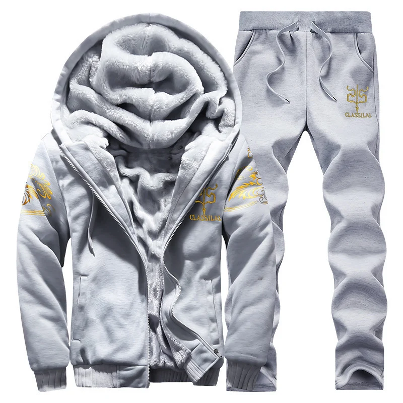 Herren gefütterter Hoodie-Trainingsanzug mit Teddyfleece-Innenfutter, Reißverschlussjacke und Jogger Drune