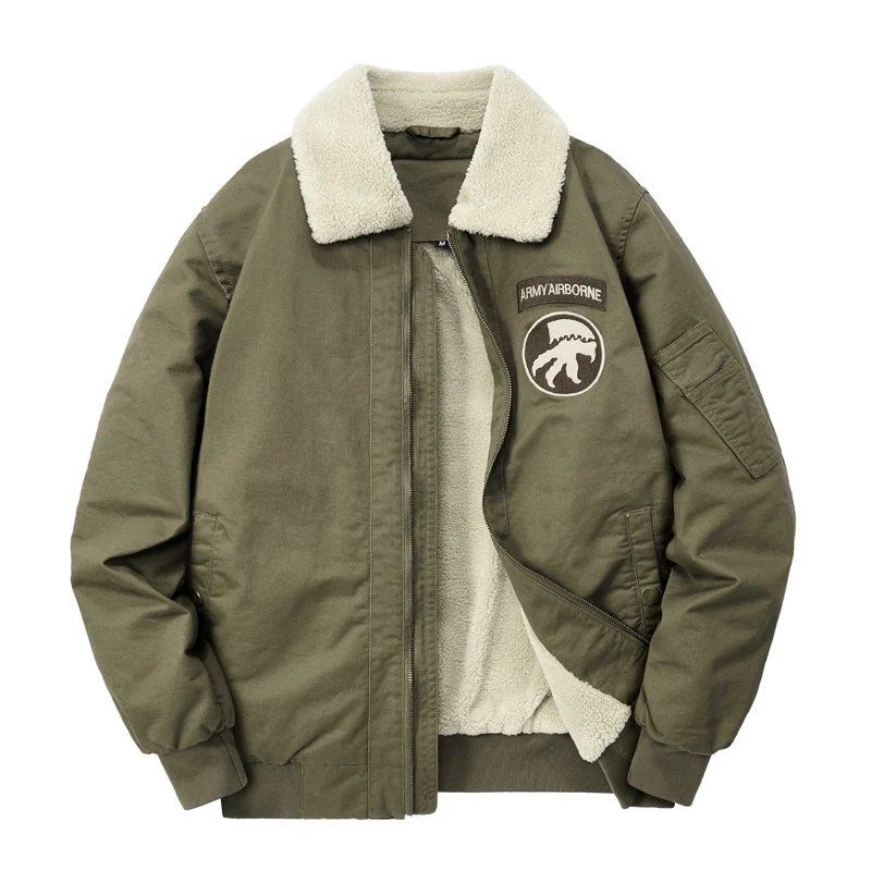 Herren Gefütterter Flugjacken‑Blouson mit Sherpa‑Kragen und Patch‑Details Drune