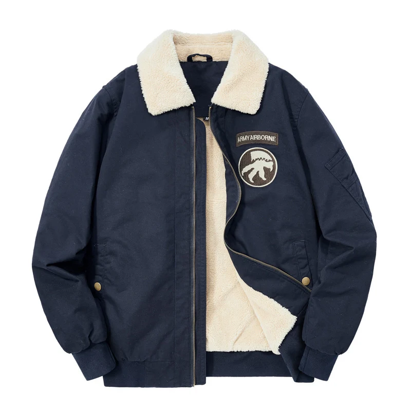 Herren Gefütterter Flugjacken‑Blouson mit Sherpa‑Kragen und Patch‑Details Drune