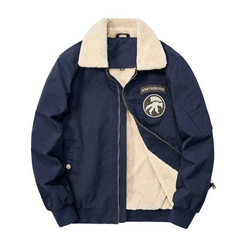 Herren Gefütterter Flugjacken‑Blouson mit Sherpa‑Kragen und Patch‑Details Drune