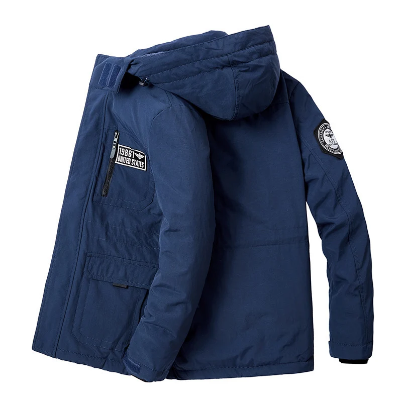 Herren Gefütterter Fieldparka mit Kapuze, kuscheliger Teddy‑Innenlage und taktischen Mehrfachtaschen Drune
