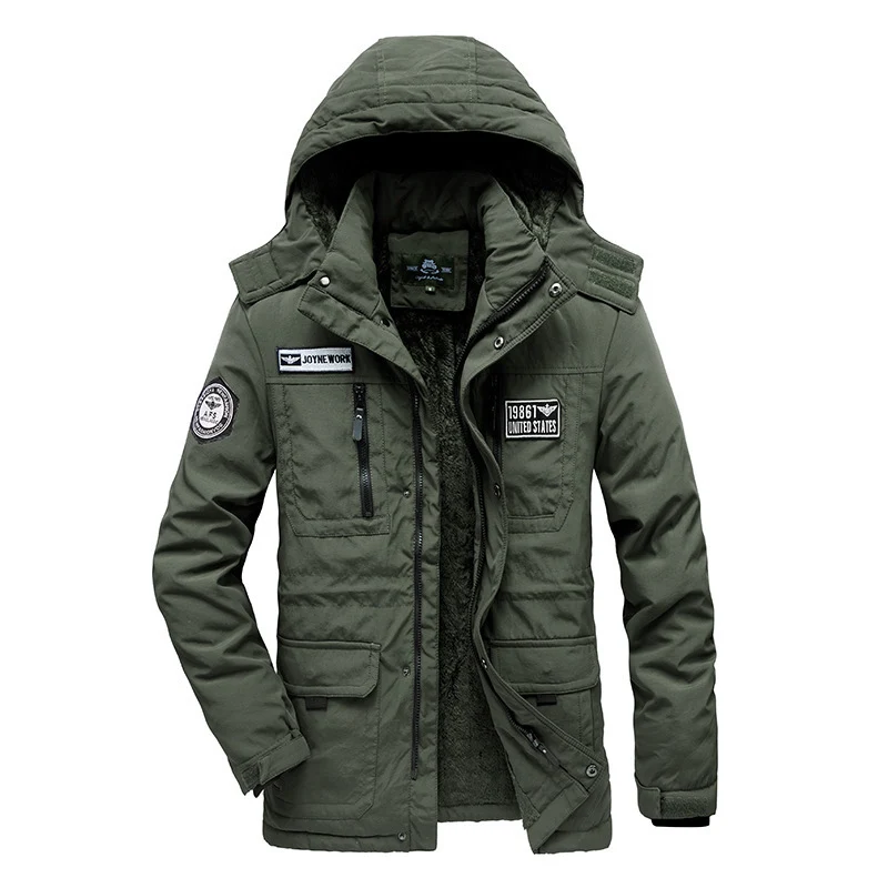 Herren Gefütterter Fieldparka mit Kapuze, kuscheliger Teddy‑Innenlage und taktischen Mehrfachtaschen Drune