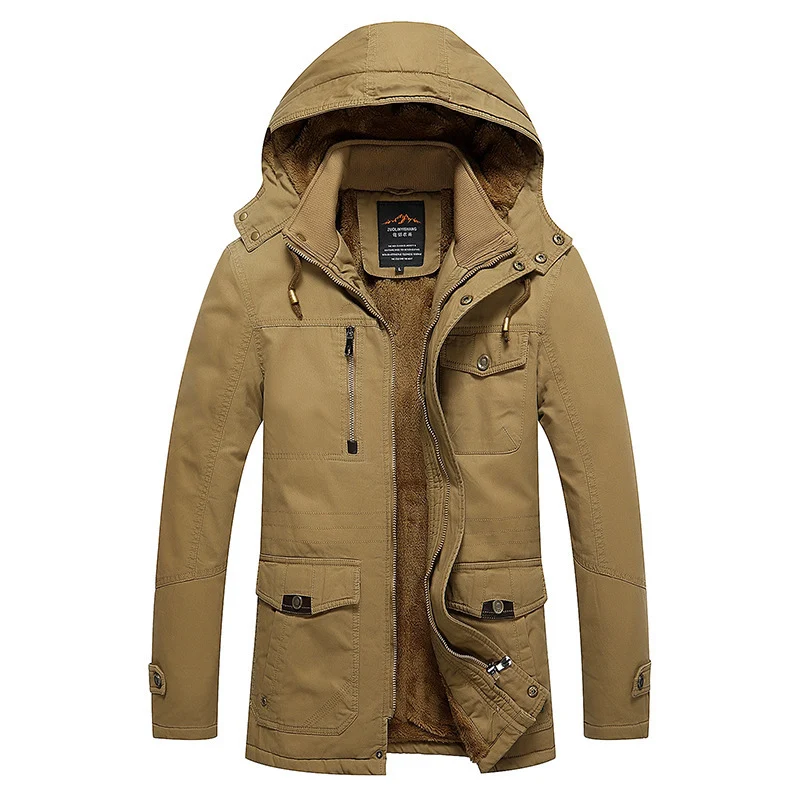 Herren gefütterter Fieldparka mit Kapuze, kuscheliger Fleece-Innenfütterung und Multifunktions‑Taschen Drune