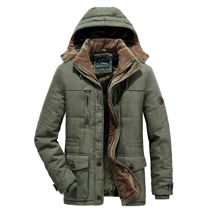 Herren gefütterter Field‑Parka mit Cord‑Innenkragen, warmer Kunstflausch‑Innenlage und Kapuze Drune