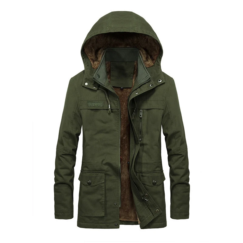 Herren Gefütterter Canvas-Parka mit Kapuze, Teddyfleece-Innenfutter und Multifunktionstaschen Drune