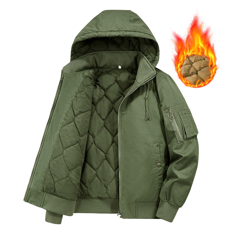 Herren Gefütterte Kapuzen‑Bomberjacke mit Diamantstepp-Innenfutter und Ärmeltasche Drune